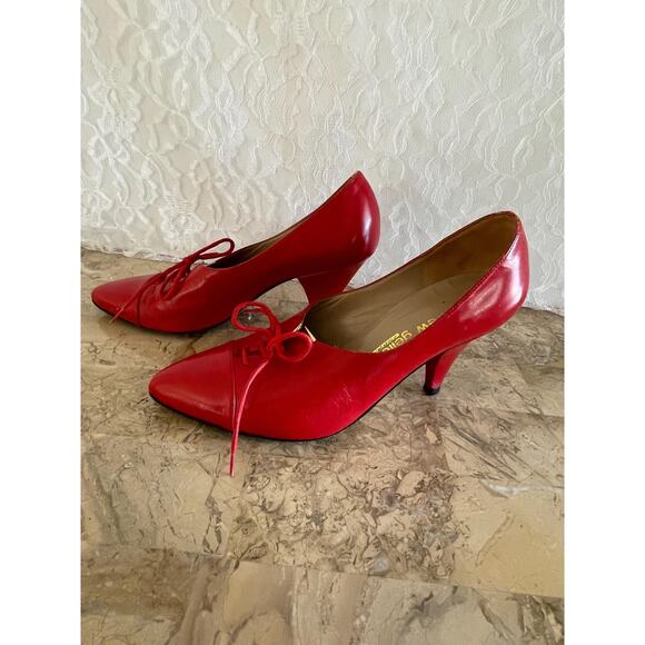 VINTAGE Andrew Geller red leather lace bootie pointy shoes sz 6 - Picture 3 of 6